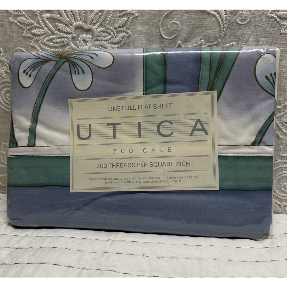 Utica Full Flat Sheet No Iron Garden Oasis Floral Blue Green New Vintage
